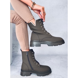 Clend Botines militares con cordones caqui verde 4