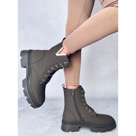 Clend Botines militares con cordones caqui verde 5