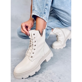 Clend Botines militares con cordones beige 4