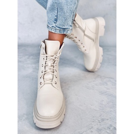Clend Botines militares con cordones beige 5