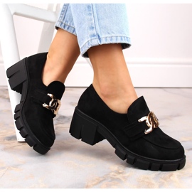 Mocasines de mujer de ante con tacón alto, negro Vinceza 2
