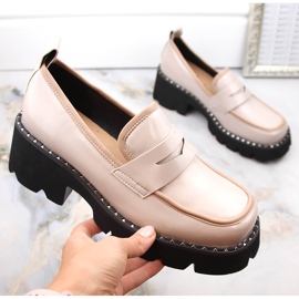 S.Barski Mocasines de charol con tacón alto y plataforma, beige 1