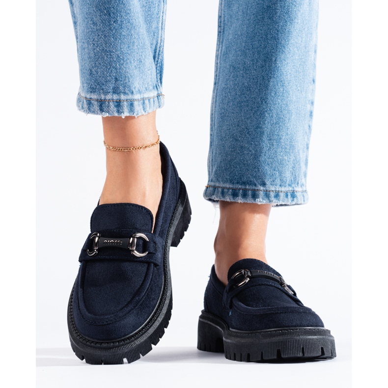 Mocasines de mujer Shelovet ante azul marino 1