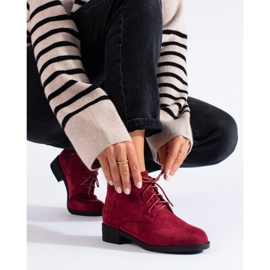 Botines Shelovet de ante burdeos con cordones rojo 1
