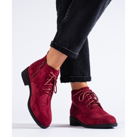 Botines Shelovet de ante burdeos con cordones rojo 2
