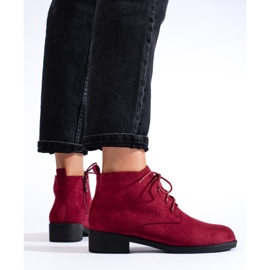 Botines Shelovet de ante burdeos con cordones rojo 3