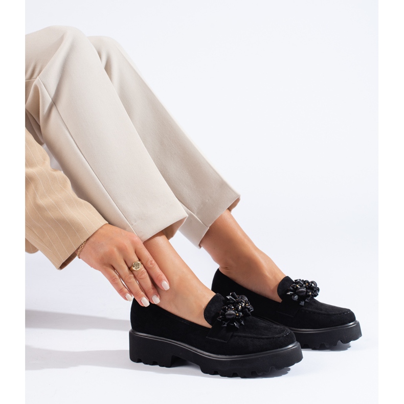 Mocasines de mujer Shelovet de ante negro 1