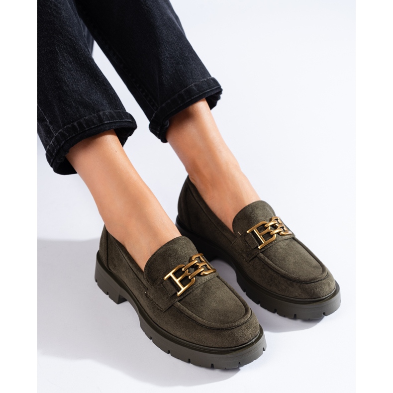 Mocasines de mujer Shelovet de ante verde oscuro negro 1