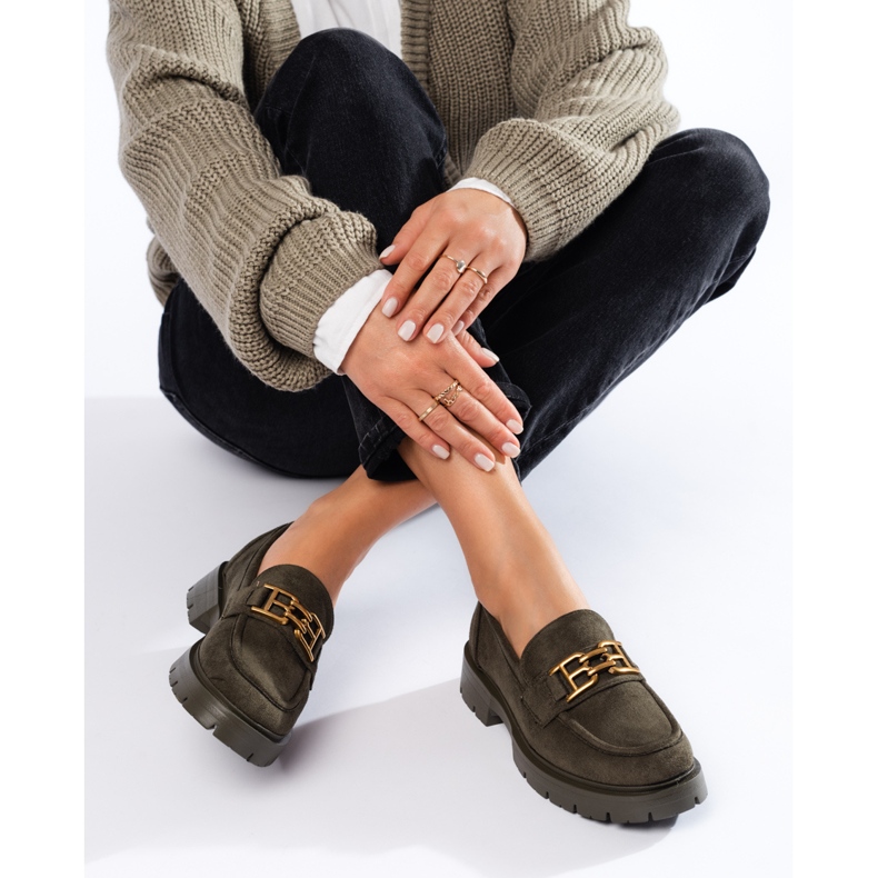 Mocasines de mujer Shelovet de ante verde oscuro negro 2