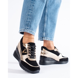 W. Potocki Zapatillas de cuña con cordones Potocki en negro y dorado 1