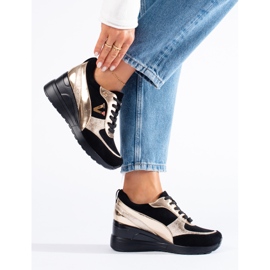 W. Potocki Zapatillas de cuña con cordones Potocki en negro y dorado 2
