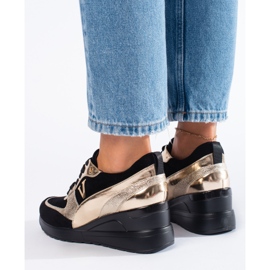 W. Potocki Zapatillas de cuña con cordones Potocki en negro y dorado 3