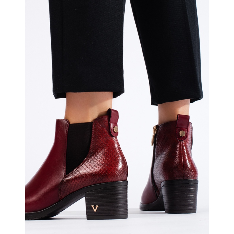 W. Potocki Botines de mujer burdeos de tacón Potocki rojo 2