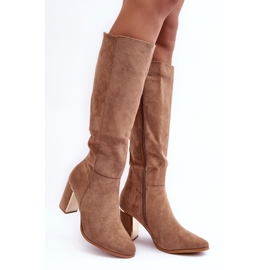 Botas de tacón alto de ante en beige oscuro de Kilrenita 1