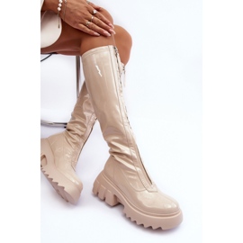 PS1 Botas de charol con plataforma enorme y cremallera, Beige Ringo 1