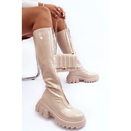 PS1 Botas de charol con plataforma enorme y cremallera, Beige Ringo 2