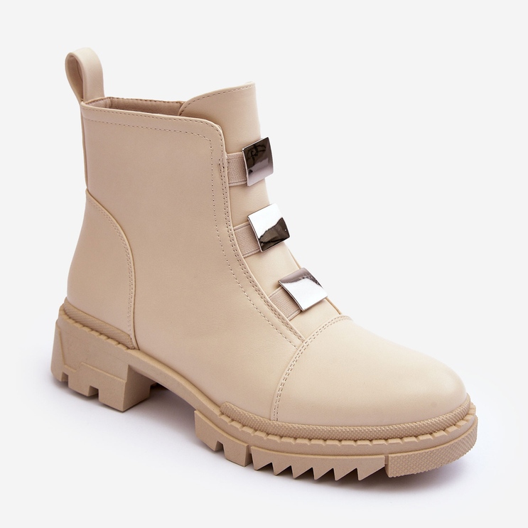 PS1 Botas Planas de Piel, Beige Claro Azulenn 1
