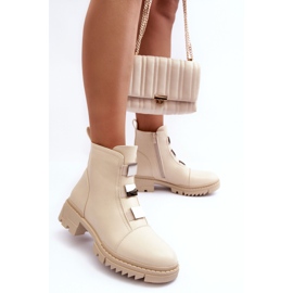 PS1 Botas Planas de Piel, Beige Claro Azulenn 5