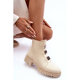 PS1 Botas Planas de Piel, Beige Claro Azulenn 6