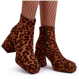 PS1 Botines de ante con tacón grueso, estampado animal, marrón Abnous 8