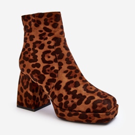 PS1 Botines de ante con tacón grueso, estampado animal, marrón Abnous 1