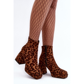PS1 Botines de ante con tacón grueso, estampado animal, marrón Abnous 3