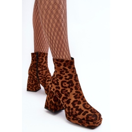 PS1 Botines de ante con tacón grueso, estampado animal, marrón Abnous 6