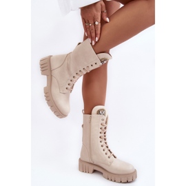 PS1 Botines de trabajador de cuero Marx beige con decoración de joyas 8