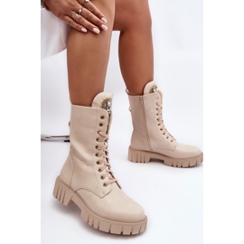 PS1 Botines de trabajador de cuero Marx beige con decoración de joyas 3