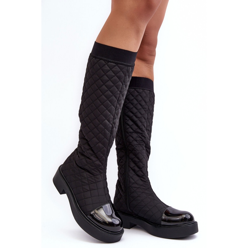 PS1 Botas acolchadas por encima de la rodilla con tacón plano, Negro Amalfri 1