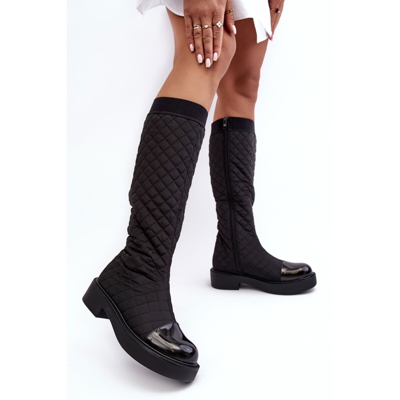 PS1 Botas acolchadas por encima de la rodilla con tacón plano, Negro Amalfri 2