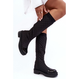 PS1 Botas acolchadas por encima de la rodilla con tacón plano, Negro Amalfri 3