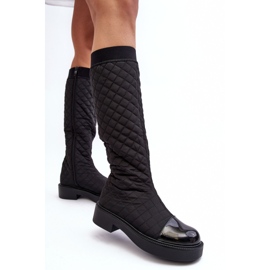 PS1 Botas acolchadas por encima de la rodilla con tacón plano, Negro Amalfri 4