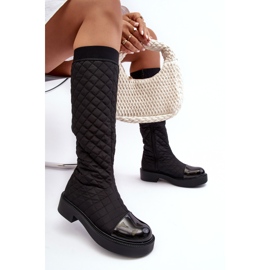 PS1 Botas acolchadas por encima de la rodilla con tacón plano, Negro Amalfri 6