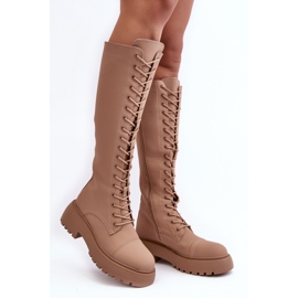 PS1 Botas cálidas por encima de la rodilla con cordones, beige oscuro, Bergdis 1
