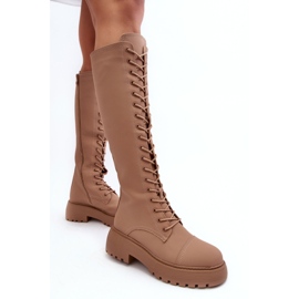 PS1 Botas cálidas por encima de la rodilla con cordones, beige oscuro, Bergdis 6