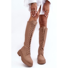 PS1 Botas cálidas por encima de la rodilla con cordones, beige oscuro, Bergdis 2
