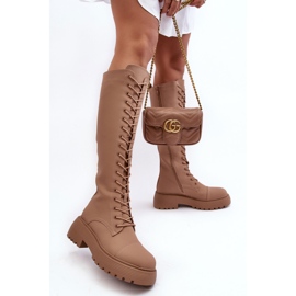 PS1 Botas cálidas por encima de la rodilla con cordones, beige oscuro, Bergdis 3