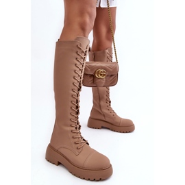 PS1 Botas cálidas por encima de la rodilla con cordones, beige oscuro, Bergdis 4