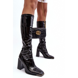 PS1 Botas de charol con tacón alto por encima de la rodilla, Negro Mlokva 5
