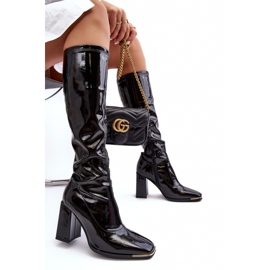 PS1 Botas de charol con tacón alto por encima de la rodilla, Negro Mlokva 6