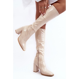 PS1 Botas de charol con tacón alto por encima de la rodilla, Beige Mlokva 3