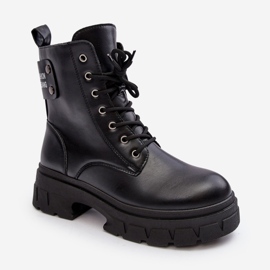PS1 Botines Workers de Mujer con Cordones y Tacón Plano, Negro Brenhile 3