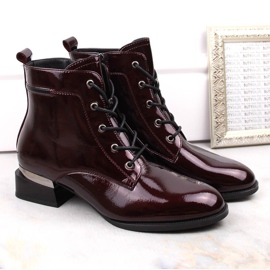 Botas de mujer de charol, aislantes, color burdeos con tacón alto Vinceza 58158 rojo 2