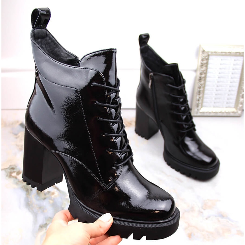 Botines aislantes de charol para mujer, negro, S.Barski 1