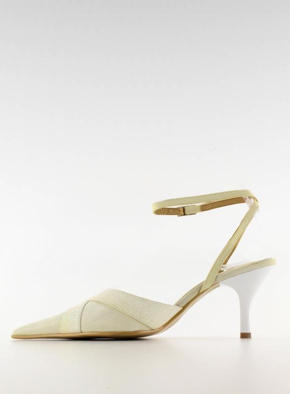 Bombas de boda 8650-2 blanco marrón 2