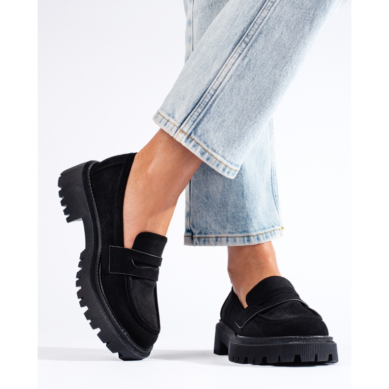 Mocasines de mujer Shelovet en ante negro 1