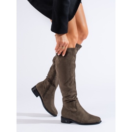 Botas de mujer Shelovet de ante verde oscuro 1