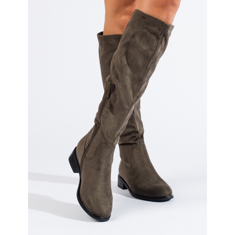 Botas de mujer Shelovet de ante verde oscuro 2