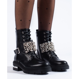 Botas trabajadoras de mujer negras con perlas Shelovet negro 1